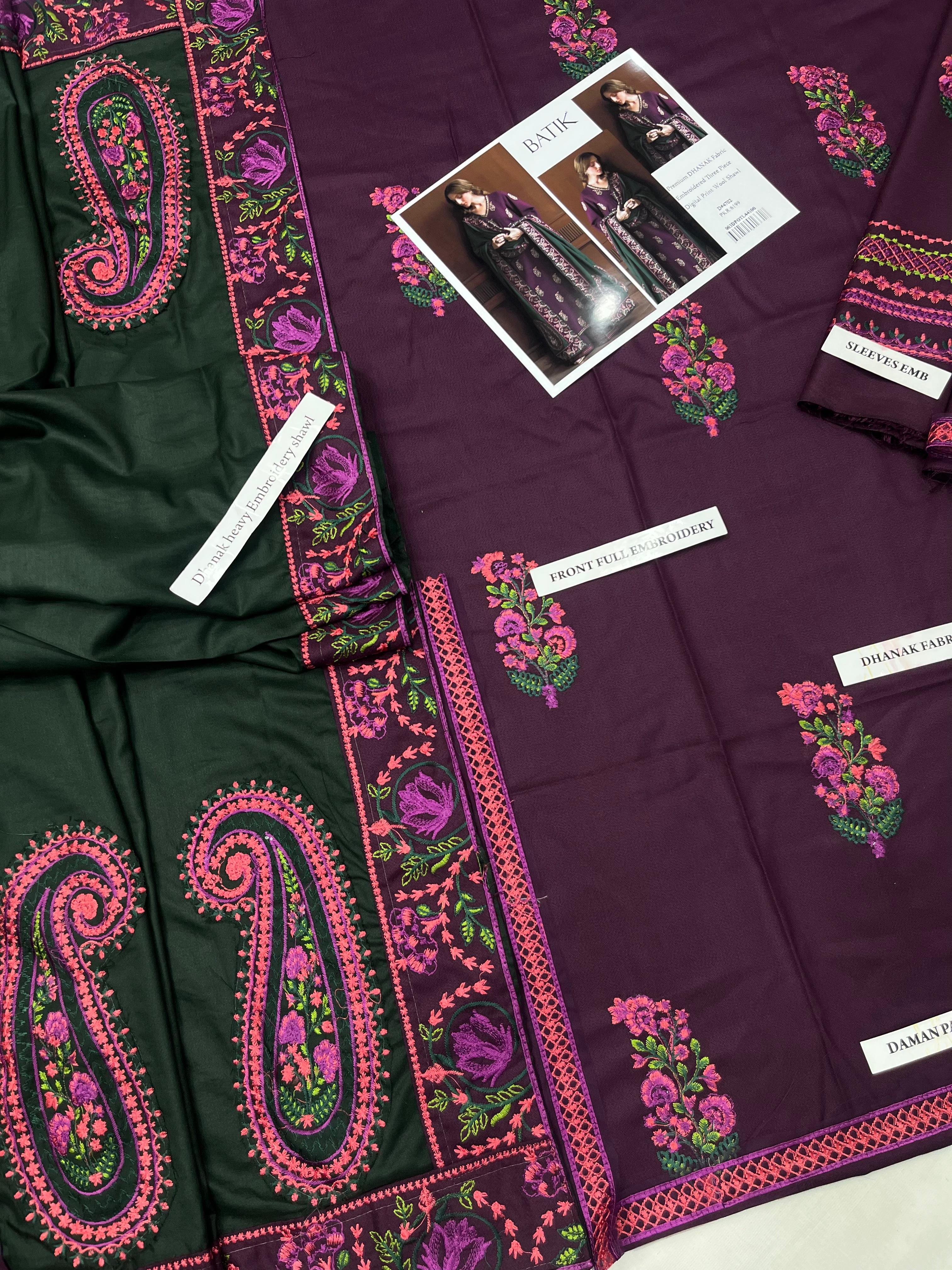 DHANAK WITH DHANAK EMBROIDERY 4 side Border SHAWL