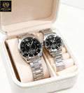 Luxury Couple Watch Set with Moon Phase Display - Matching His & Hers Watches
